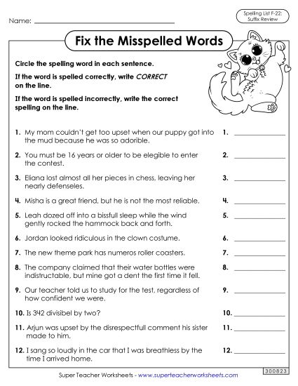 Worksheets and Puzzles - Correct or Incorrect? (F-22)  (Printable PDF Worksheet)