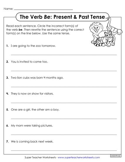 Present & Past Tense - Correct the Sentences (Present & Past Tense) (Printable PDF Worksheet)