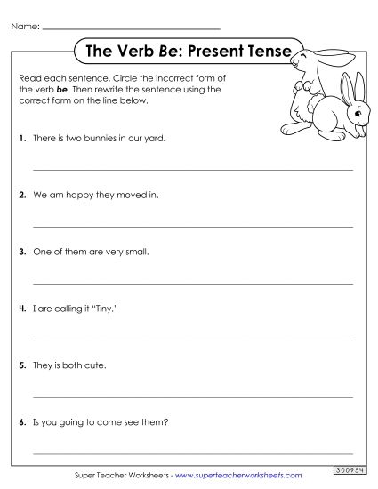Present Tense - Correct the Sentences (Present Tense) (Printable PDF Worksheet)