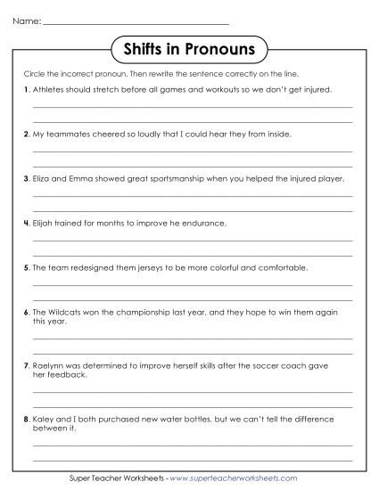 Pronouns and Antecedents - Correcting Shifts in Pronouns (Printable PDF Worksheet)