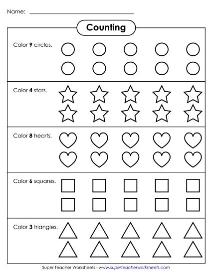 Counting Up to 10 - Count and Color (0-10) (Printable PDF Worksheet)