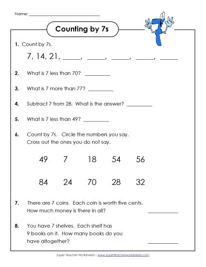 Count By 7s - Questions (Printable PDF Worksheet)