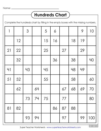 Activities & Worksheets - Count to 100 - Chart (Printable PDF Worksheet)