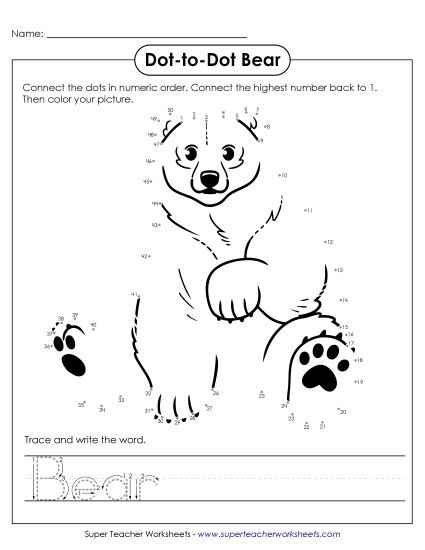 Count and Write - Count to 50 & Write: Bear (Printable PDF Worksheet)