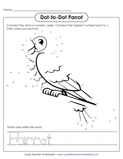 Count and Write - Count to 50 & Write: Parrot (Printable PDF Worksheet)