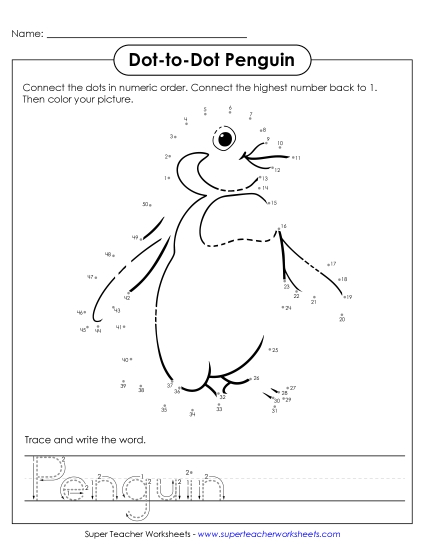 Count and Write - Count to 50 & Write: Penguin (Printable PDF Worksheet)