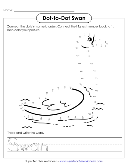 Count and Write - Count to 50 & Write: Swan  (Printable PDF Worksheet)