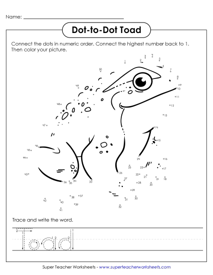 Count and Write - Count to 50 & Write: Toad (Printable PDF Worksheet)