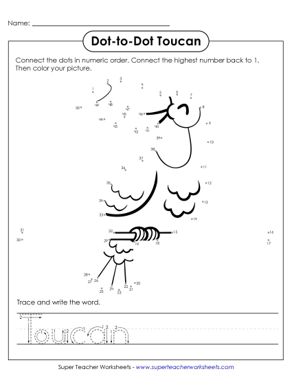 Count and Write - Count to 50 & Write: Toucan (Printable PDF Worksheet)