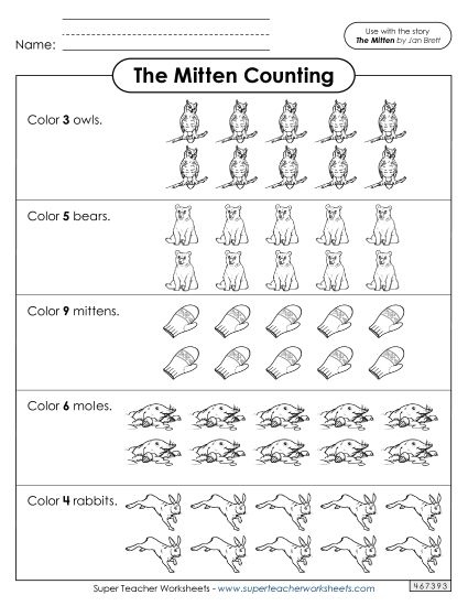Counting - Counting and Coloring (Up to 10) (Printable PDF Worksheet)