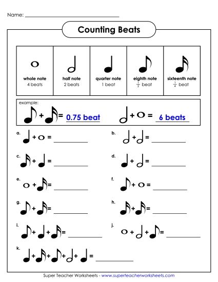 Counting Beats - Counting Beats 2 (Intermediate) (Printable PDF Worksheet)