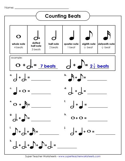Counting Beats - Counting Beats (Advanced) (Printable PDF Worksheet)