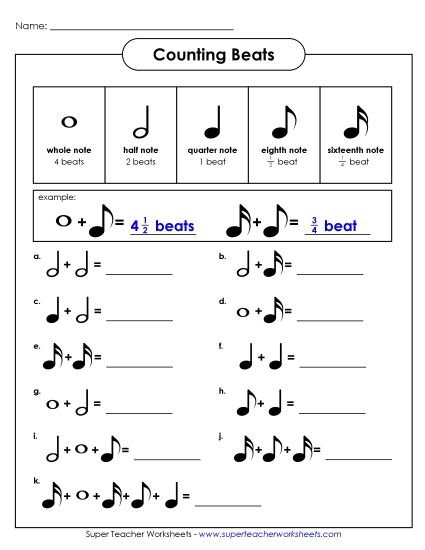 Counting Beats - Counting Beats (Intermediate) (Printable PDF Worksheet)