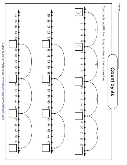 Skip Count by 6s - Counting by 6s: Number Line (Printable PDF Worksheet)
