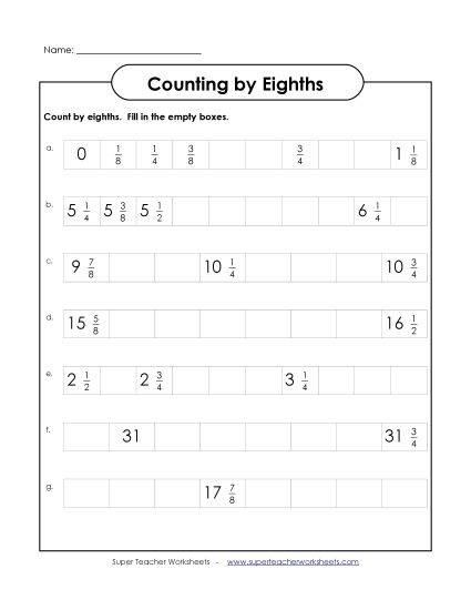 Nearest Eighth Inch - Counting by Eighths (Printable PDF Worksheet)