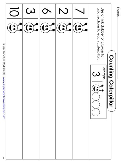 Counting Up to 10 - Counting Caterpillar (Ink Dabber) (Printable PDF Worksheet)