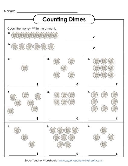 Counting Dimes 1 (Printable PDF Worksheet)
