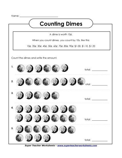 Counting Dimes 2 (Printable PDF Worksheet)