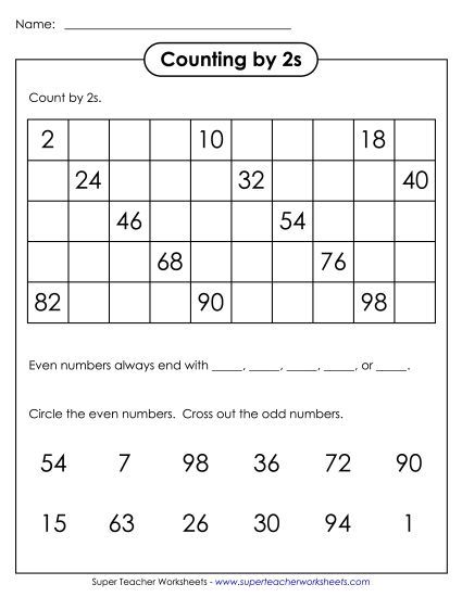 Counting Grid (By 2s) (Printable PDF Worksheet)