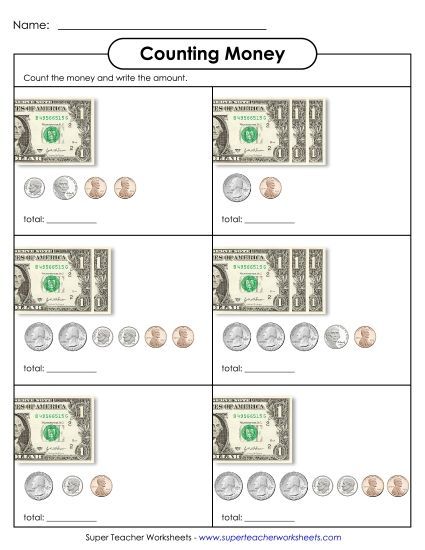 Amounts Up to $4 - Counting Money 2 (Up to $4) (Printable PDF Worksheet)