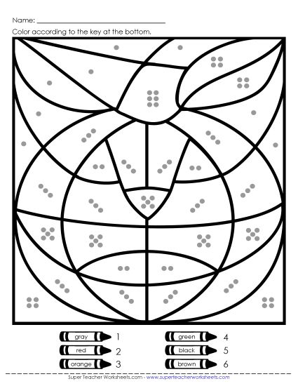 Counting & Color-by-Number - Counting Mystery Picture - Pumpkin (Printable PDF Worksheet)