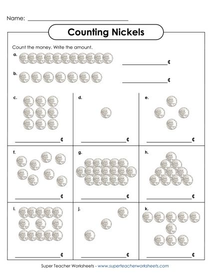 Skip Counting by 5s - Counting Nickels (Printable PDF Worksheet)