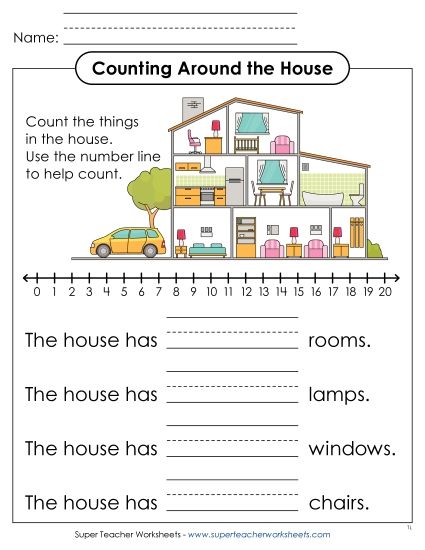Living Spaces - Counting Objects Around the House (Printable PDF Worksheet)