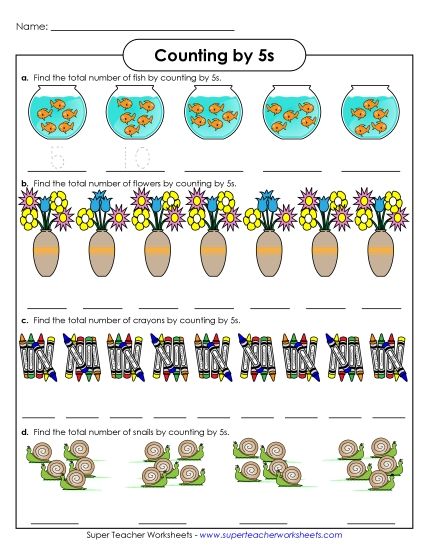 Skip Counting by 5s - Counting Objects (Printable PDF Worksheet)