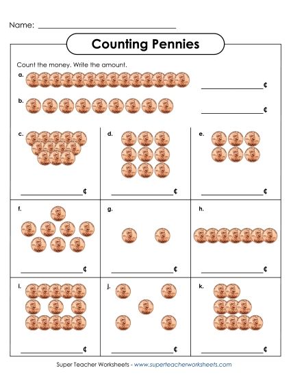 Pennies Only - Counting Pennies 1 (Printable PDF Worksheet)