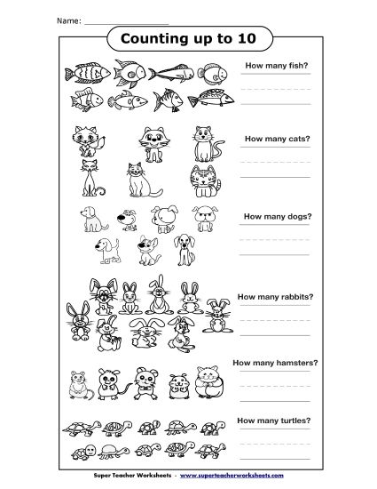 Counting Up to 10 - Counting Pets (Up to 10) (Printable PDF Worksheet)