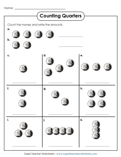 Quarters Only - Counting Quarters 1 (Basic Coin Skills) (Printable PDF Worksheet)