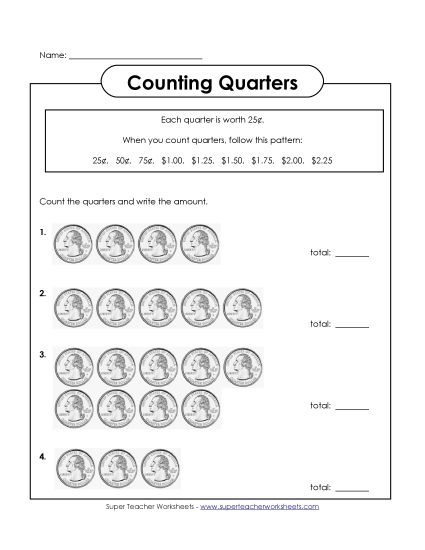 Quarters Only - Counting Quarters 3 (Printable PDF Worksheet)