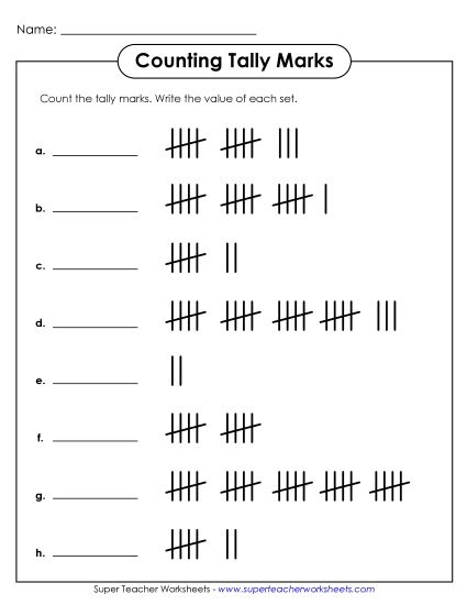 Counting Tallies - Counting Tally Marks (Version 1) (Printable PDF Worksheet)