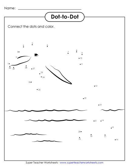 Color by Number & Dot-to-Dot - Counting to 30 Dot-to-Dot: Dolphin (Printable PDF Worksheet)