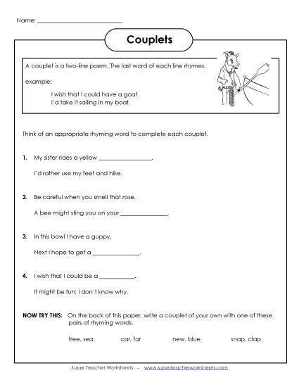 Couplets - Couplets Worksheet (Printable PDF Worksheet)