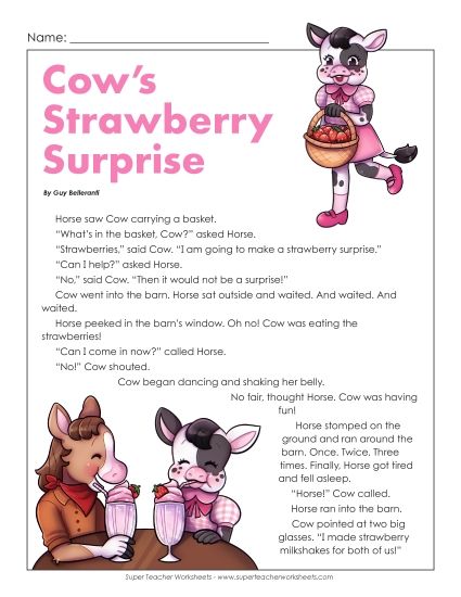 Fiction - Cow's Strawberry Surprise (Printable PDF Worksheet)