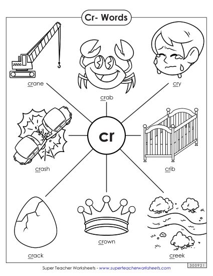 Phonics Blends and Digraphs - Cr- Words (Printable PDF Worksheet)
