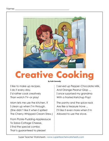 Poems - Creative Cooking (Printable PDF Worksheet)
