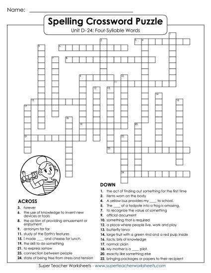 Worksheets - Crossword (D-24) (Printable PDF Worksheet)