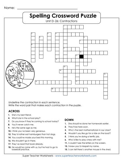 Worksheets - Crossword (D-26) (Printable PDF Worksheet)