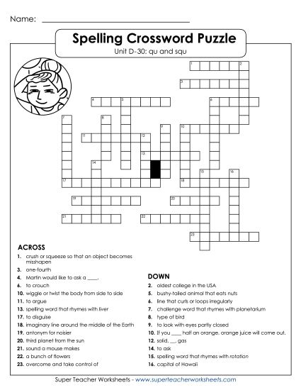 Worksheets - Crossword (D-30) (Printable PDF Worksheet)