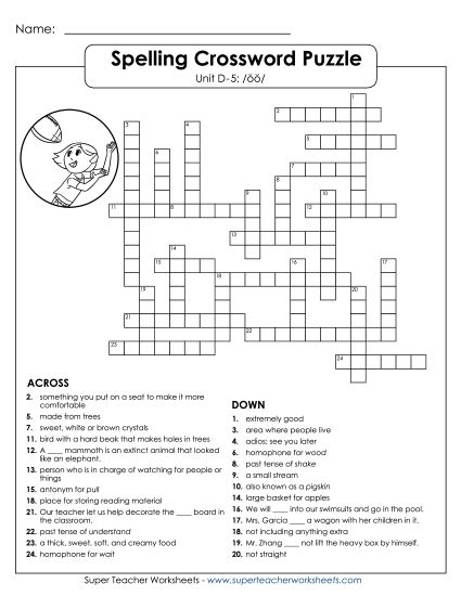 Worksheets - Crossword (D-5) (Printable PDF Worksheet)