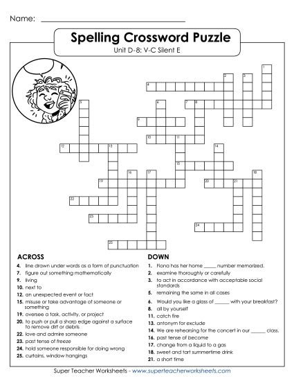 Worksheets - Crossword (D-8) (Printable PDF Worksheet)