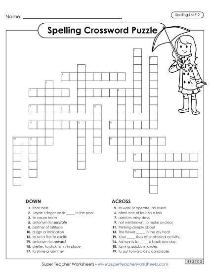Worksheets and Puzzles - Crossword (E-2) (Printable PDF Worksheet)