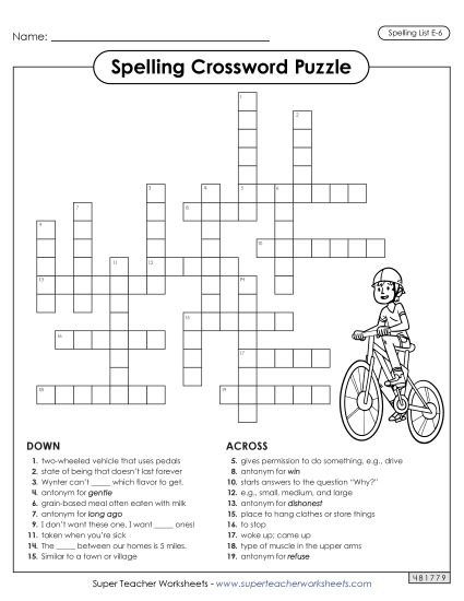 Printable Worksheets - Crossword (E-6) (Printable PDF Worksheet)