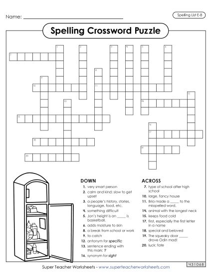 Printable Worksheets - Crossword (E-8) (Printable PDF Worksheet)