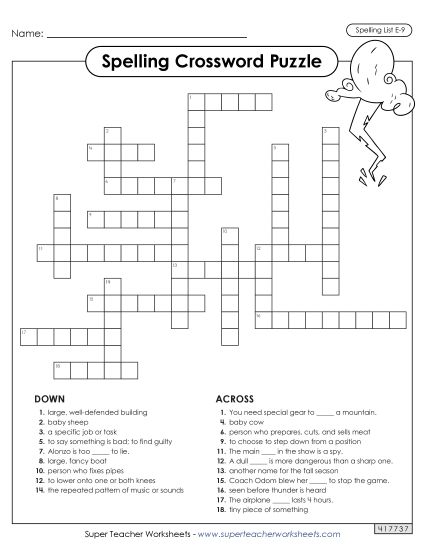 Printable Worksheets - Crossword (E-9) (Printable PDF Worksheet)