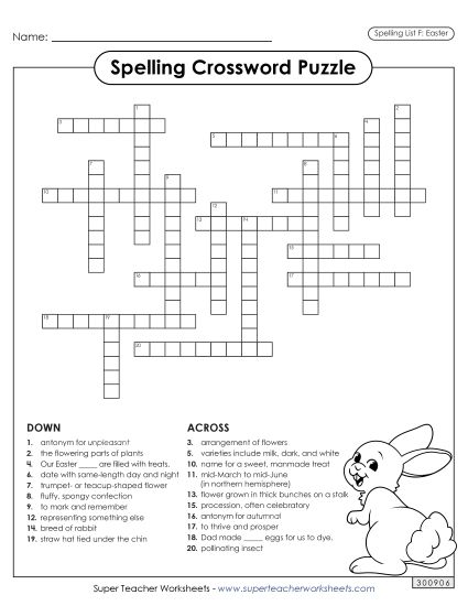 Worksheets and Puzzles - Crossword (Easter)  (Printable PDF Worksheet)