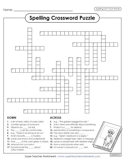 Worksheets and Puzzles - Crossword (ELA) (Printable PDF Worksheet)