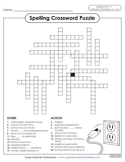Worksheets and Puzzles - Crossword (F-11) (Printable PDF Worksheet)